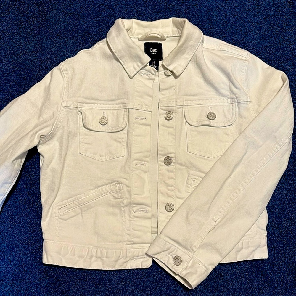 GAP cropped white stretch denim jean jacket